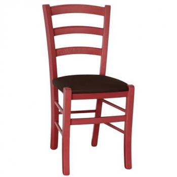 Chaise en Bois de Style Venise Rouge avec Revêtement Marron