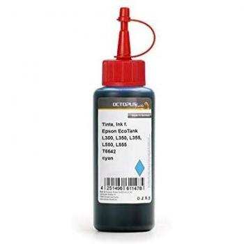 Octopus Fluids 100ml Tinte für Epson EcoTank L300, L350, L355, L550, L555 Drucker, Farbe Cyan, T6642