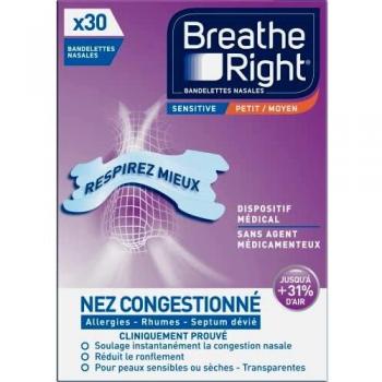 Breathe Right 30 bandelettes nasales sensibles Taille petite/moyenne (transparente)