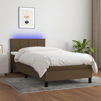Cama Individual con Luz LED Integrada, Tela Marrón Oscuro 90x200 cm