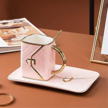 Set de Taza Cerámica de Te con Platillo para Café Espresso, Incluye Cucharilla y Accesorio para Bolsos (310 ml)