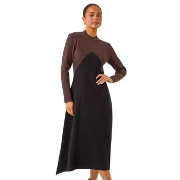 Roman Petite Contrast Knit Midi Dress (Size 16) – Black