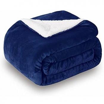 Navy Blue SOCHOW Double-Sided Sherpa Fleece Blanket, 150x200 cm