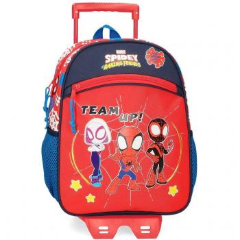 Mochila Spidey y Amigos 33cm con Carro y Compartimento Frontal