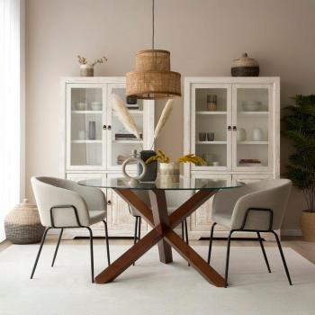Mesa de Jantar Carot 120cm em Teca e Vidro