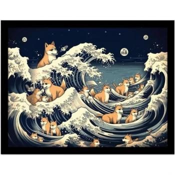 Framed Shiba Waves Poster 40cm x