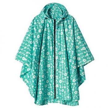 LINENLUX Waterproof Rain Poncho Jacket Coat Adults Hooded Zipper (Blue Floral)