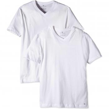 Tom Tailor Camiseta V-Neck para Hombre, Blanca, M (Pack de 2)