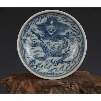 Qing Dynasty Guangxu Blue and White Deer Dragon Plate