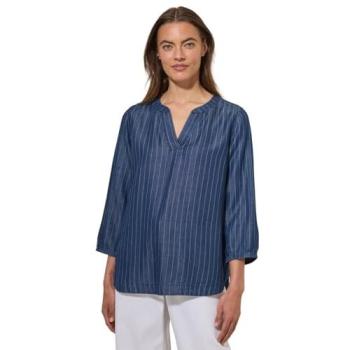 Blusen-Jeans CECIL – Damen, Größe S (38), blau mid wash – 100 % Lyocell – gestreift – gerade Passform – Rundhals – Bündchen – 3
