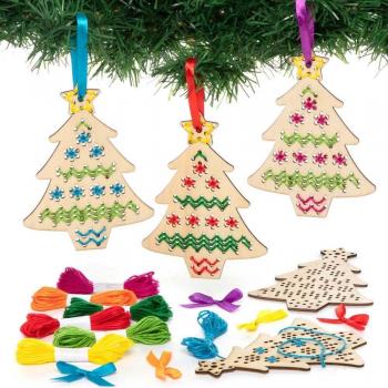 Wooden Christmas Tree Cross Stitch Decoration Kits (Set of 5)