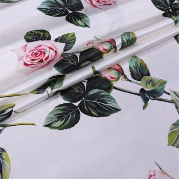 Stretchable Rose Floral Silk Satin Fabric