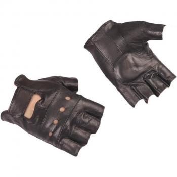 Black Leather Fingerless Biker Gloves