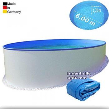 Stahlwand‑Rundpool Ø 6 m – 1,20 m Tiefe – Blau 0,8 mm Folie