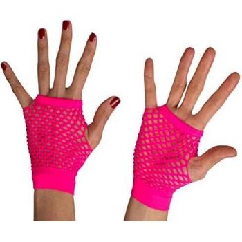 Neon‑Pink Faschingsnetzhandschuhe kurz