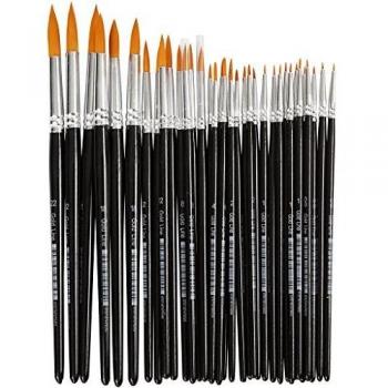 Versatile Round Art Brushes – 36 Piece Nylon Set, Short Wood Grip