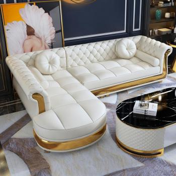 Dodiy L-förmiges Ecksofa aus weißem Leder für 5 Personen mit Chaiselongkissen