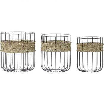 Juego de Cestas Decorativas de Fibra y Metal