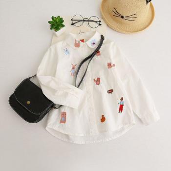 Girls' Cartoon Animal and Flower Embroidery Long Sleeve Shirt and Coat