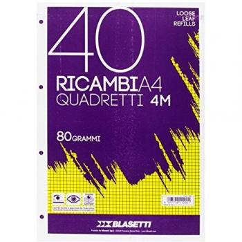 Fogli di Ricambio per Quaderni ad Anelli con Rinforzo A4 quadri 5 mm, Blasetti 1201