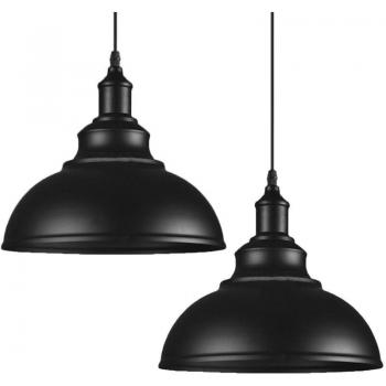 Due Lampadari E27 in Stile Retro, Finitura Metallo Nero – Set Completo