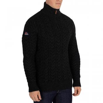 Superdry Männer‑Henley „Jacob“ mit Reißverschluss – Schwarz – S‑Größe