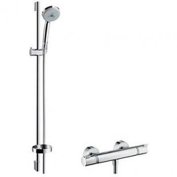 Hansgrohe Croma 100 Shower Set with Ecostat Comfort Thermostatic Mixer and 90 cm Shower Rail