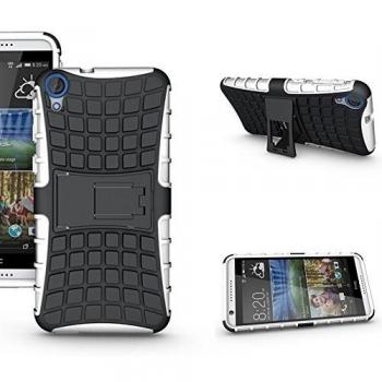 Fundas duales TUTUWEN 2 en 1 para HTC Desire 820 – Cubierta de silicona y PC, resistencia máxima, stand trasero blanco
