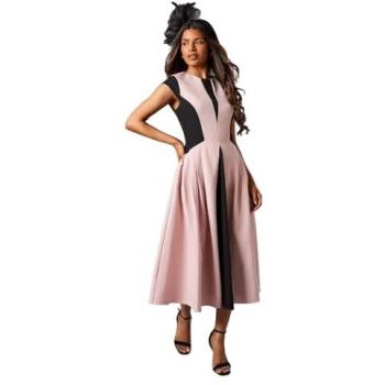 Elegant Petite Crêpe Color Block Midi in Soft Blush