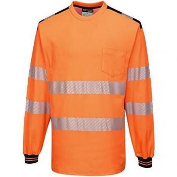 Portwest PW3 Hi Vis Cotton Comfort Long Sleeve T Shirt Orange / Black 3XL