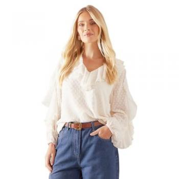 Petite Womens Ruffle Detail Top