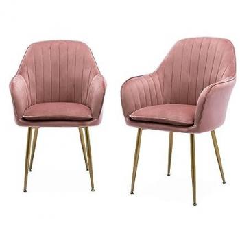 Sillones de terciopelo con patas de metal, juego de 2, color rosa viejo, medidas 57x59x84.5 cm
