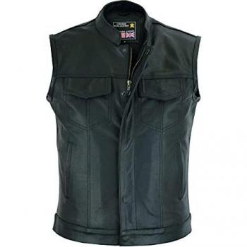 Chaleco Motero de Cuero Negro K-10 para Hombre