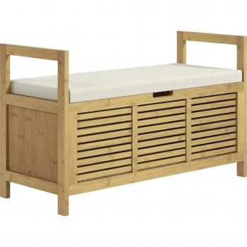 Banc de rangement à chaussures avec coussin en bambou