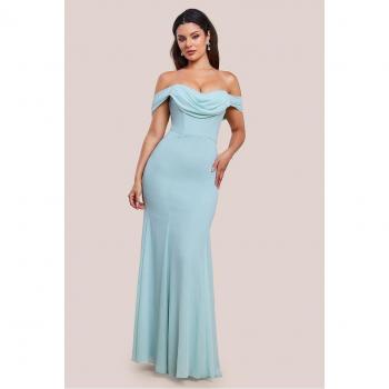 Goddiva Sage Green Bardot Chiffon Dress
