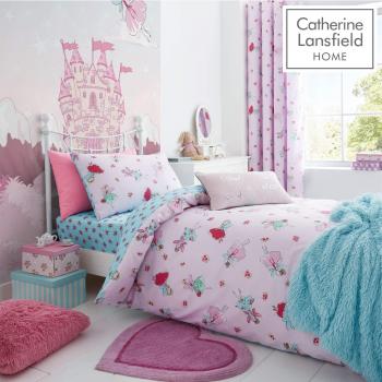 Catherine Lansfield Fairies Easy Care Cotton Rich Duvet Cover Set, Pink