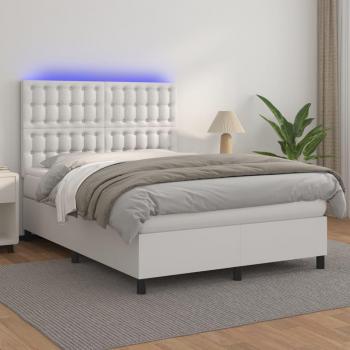 VidaXL Giroletto Molle con Materasso e LED Bianco 140x190cm Similpelle, letto, rete letto, letto doppio, giroletto, base letto, letto in similpelle