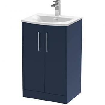 Midnight Blue 500mm Floor Standing 2-Door Vanity Unit with Curved Basin
