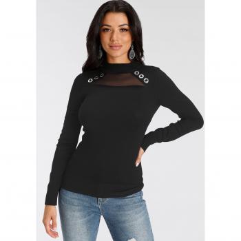 Viskose-Polyamid-Strickpullover „Melrose“ – schwarz, hochgeschlossen, figurbetont Hüftlang