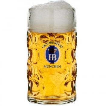 HB Hofbräuhaus Oktoberfest Bierkrug – 1 Liter Glas, grün, mit spezieller „Midwest“-Klinge MWT‑SS6510L