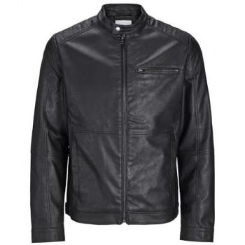 Jack & Jones Dylan Biker Leather Jacket – Black – XL – Men