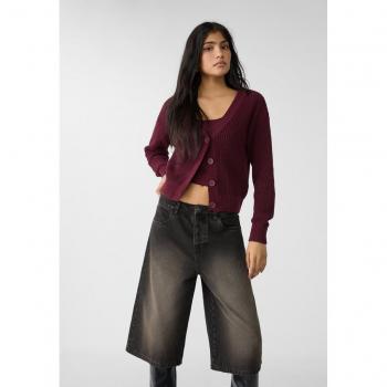 Burgundy Stradivarius Knit Cardigan