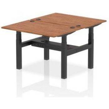 Dynamic Air Back-to-Back W1200 x D800mm Height Adjustable Sit Stand 2 Person Bench Desk With Cable Ports Walnut Finish Black Frame
