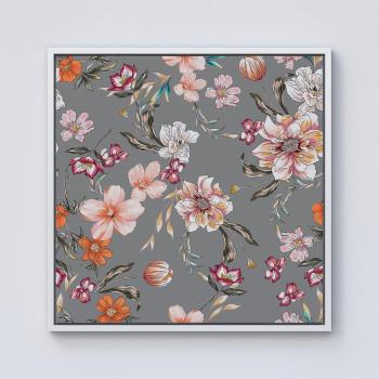 Elegant Floral Quartet: Peony, Lily, Tulip, Daisy on Grey Frame