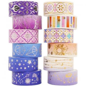 Gold Foil Star Washi Tape Set 15MM for Scrapbooking 12 Rolls