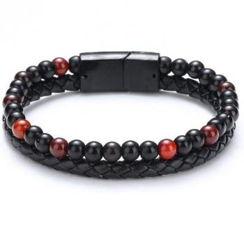 Leather and Natural Stone Men's Accessory Bracelet