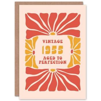 Artery8 Nostalgic 70-Year Milestone Card – Retro Light Red Flower, Born 1955