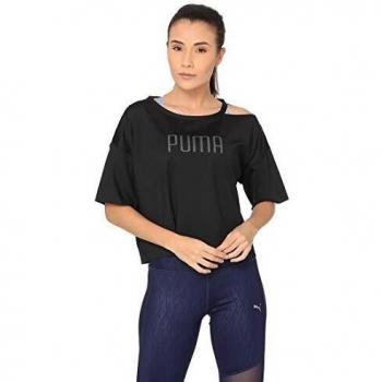 Puma Women's Black Explosive Cut-Off Crop Top Crew Neck T-Shirt Size 14 UK
