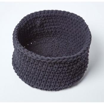 Homescapes Cotton Knitted Round Storage Basket Black, 37 x 21 cm