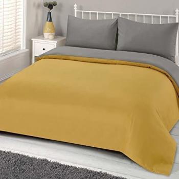 Brentfords Plain Dye Duvet Cover Set, Ochre Yellow Grey, Single